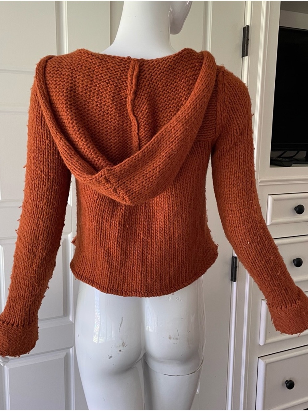 Anthropologie Hooded Chunky Knit Cropped Cardigan Rust Fall Colors Boho - Picture 5 of 16
